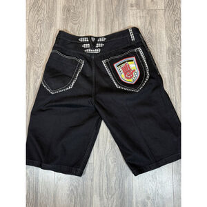 Miskeen Racing Collection Jorts Mens 36 Black Baggy Embroidered Y2K Jean Shorts